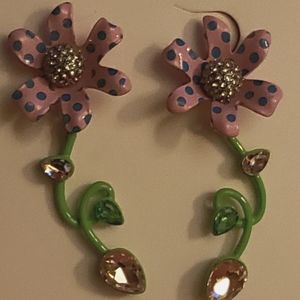 Betsey Johnson Pink and Purple Enamel Flower and  Vine Earrings.